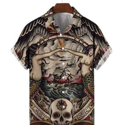 Havajské košele pre mužov, ležérne, krátke rukávy, streetwear, humanitné témy, oblečenie, letné, nadrozmerné topy, Harajuku, golier s odklopením