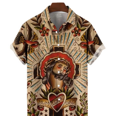 Havajské košele pre mužov, ležérne, krátke rukávy, streetwear, humanitné témy, oblečenie, letné, nadrozmerné topy, Harajuku, golier s odklopením
