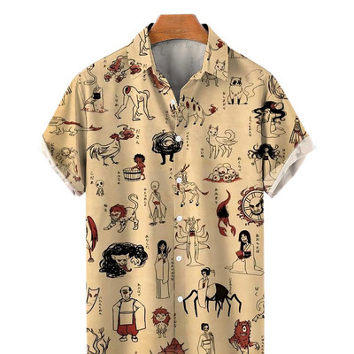 Havajské košele pre mužov, ležérne, krátke rukávy, streetwear, humanitné témy, oblečenie, letné, nadrozmerné topy, Harajuku, golier s odklopením