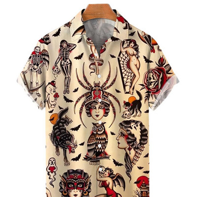 Havajské košele pre mužov, ležérne, krátke rukávy, streetwear, humanitné témy, oblečenie, letné, nadrozmerné topy, Harajuku, golier s odklopením