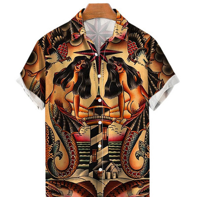 Havajské košele pre mužov, ležérne, krátke rukávy, streetwear, humanitné témy, oblečenie, letné, nadrozmerné topy, Harajuku, golier s odklopením