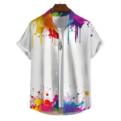 Κοντομάνικο Ανδρικό πουκάμισο Χαβάης Χρώμα Σπρέι Μοτίβο Σχεδιαστής Ρούχων Casual Beach Street Vacation Fashion Μεγάλο μέγεθος