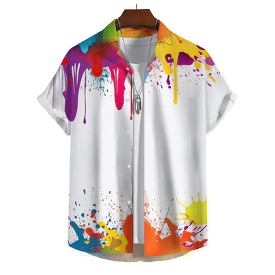 Κοντομάνικο Ανδρικό πουκάμισο Χαβάης Χρώμα Σπρέι Μοτίβο Σχεδιαστής Ρούχων Casual Beach Street Vacation Fashion Μεγάλο μέγεθος