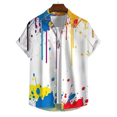 Κοντομάνικο Ανδρικό πουκάμισο Χαβάης Χρώμα Σπρέι Μοτίβο Σχεδιαστής Ρούχων Casual Beach Street Vacation Fashion Μεγάλο μέγεθος