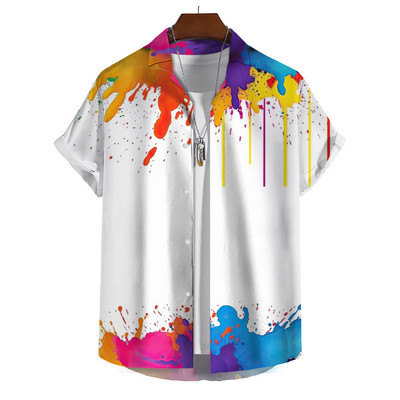 Κοντομάνικο Ανδρικό πουκάμισο Χαβάης Χρώμα Σπρέι Μοτίβο Σχεδιαστής Ρούχων Casual Beach Street Vacation Fashion Μεγάλο μέγεθος