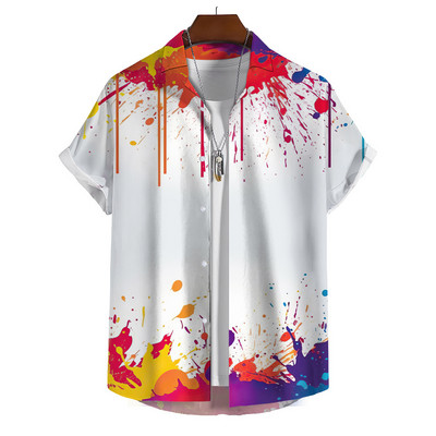 Κοντομάνικο Ανδρικό πουκάμισο Χαβάης Χρώμα Σπρέι Μοτίβο Σχεδιαστής Ρούχων Casual Beach Street Vacation Fashion Μεγάλο μέγεθος
