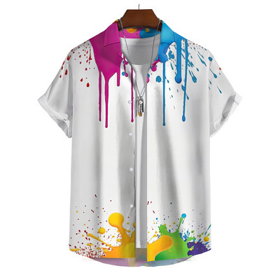Κοντομάνικο Ανδρικό πουκάμισο Χαβάης Χρώμα Σπρέι Μοτίβο Σχεδιαστής Ρούχων Casual Beach Street Vacation Fashion Μεγάλο μέγεθος