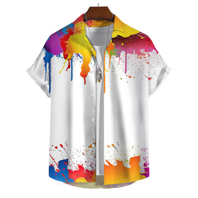 Κοντομάνικο Ανδρικό πουκάμισο Χαβάης Χρώμα Σπρέι Μοτίβο Σχεδιαστής Ρούχων Casual Beach Street Vacation Fashion Μεγάλο μέγεθος