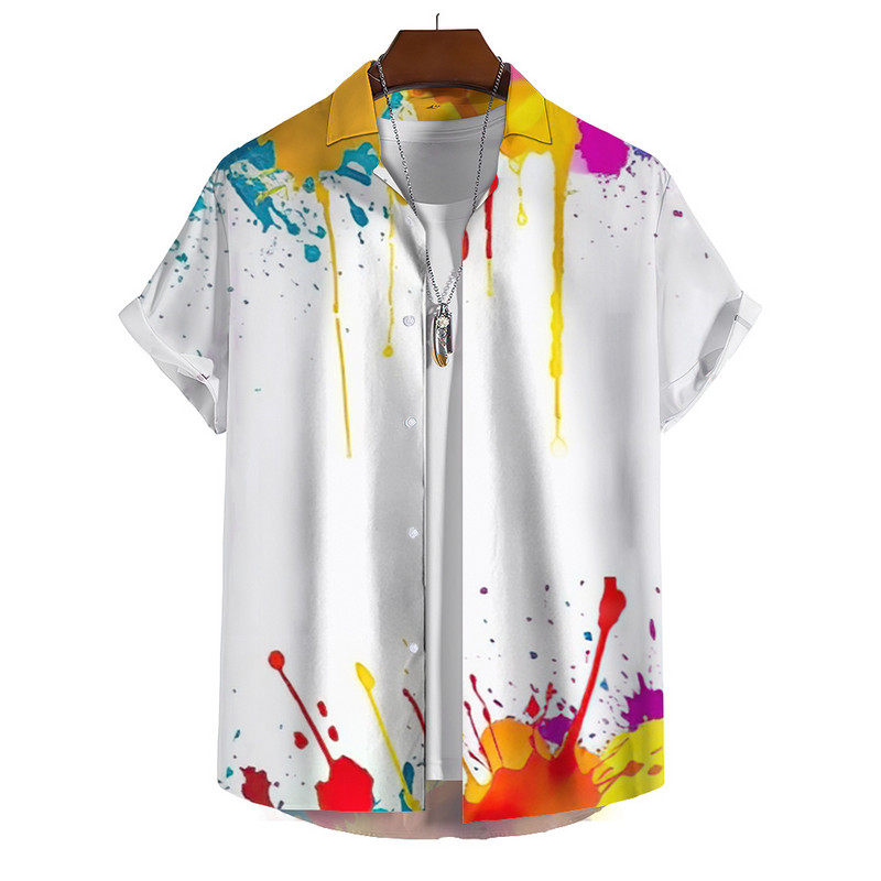 Κοντομάνικο Ανδρικό πουκάμισο Χαβάης Χρώμα Σπρέι Μοτίβο Σχεδιαστής Ρούχων Casual Beach Street Vacation Fashion Μεγάλο μέγεθος
