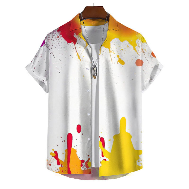 Κοντομάνικο Ανδρικό πουκάμισο Χαβάης Χρώμα Σπρέι Μοτίβο Σχεδιαστής Ρούχων Casual Beach Street Vacation Fashion Μεγάλο μέγεθος