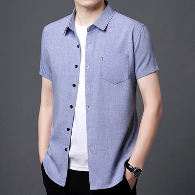 Καλοκαιρινά ανδρικά κοντομάνικα πουκάμισα με κουμπιά Κοντό μανίκι Casual Χαλαρό γυριστό γιακά Μπλούζα Τσέπες Μόδα Vintage μπλουζάκια