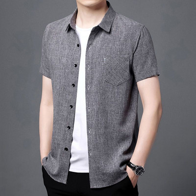 Καλοκαιρινά ανδρικά κοντομάνικα πουκάμισα με κουμπιά Κοντό μανίκι Casual Χαλαρό γυριστό γιακά Μπλούζα Τσέπες Μόδα Vintage μπλουζάκια