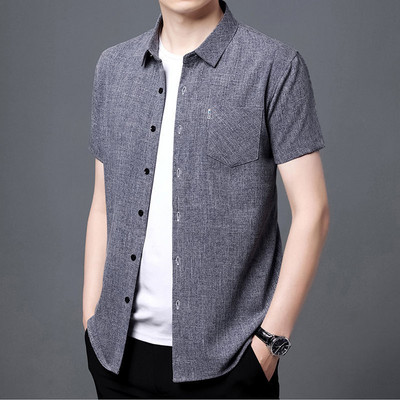 Καλοκαιρινά ανδρικά κοντομάνικα πουκάμισα με κουμπιά Κοντό μανίκι Casual Χαλαρό γυριστό γιακά Μπλούζα Τσέπες Μόδα Vintage μπλουζάκια