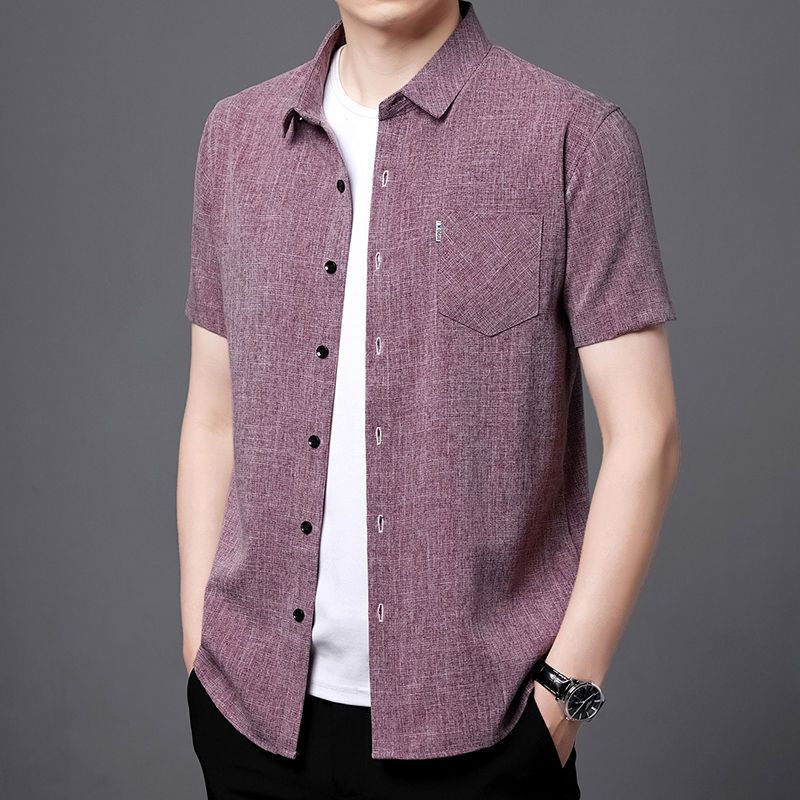 Καλοκαιρινά ανδρικά κοντομάνικα πουκάμισα με κουμπιά Κοντό μανίκι Casual Χαλαρό γυριστό γιακά Μπλούζα Τσέπες Μόδα Vintage μπλουζάκια