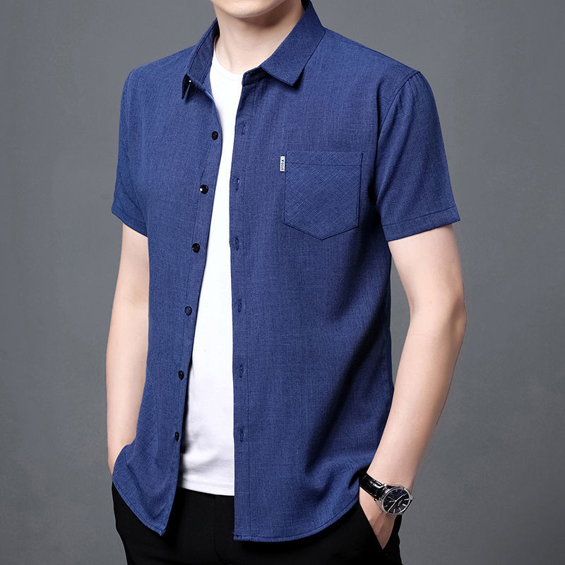 Καλοκαιρινά ανδρικά κοντομάνικα πουκάμισα με κουμπιά Κοντό μανίκι Casual Χαλαρό γυριστό γιακά Μπλούζα Τσέπες Μόδα Vintage μπλουζάκια