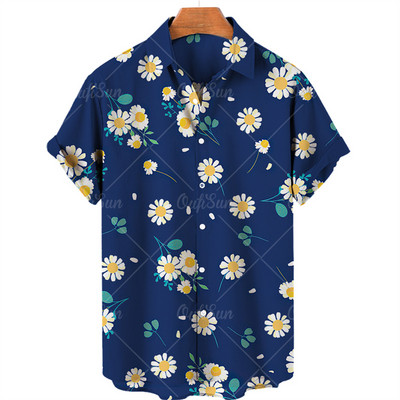 Ανδρικό πουκάμισο χαβανέζικης κοινωνικής καλοκαιρινής στάμπας Κομψό κοντό μανίκι Harajuku Gothic υπερμεγέθη πολυτελή ρούχα γυμναστικής με κουμπιά Vintage