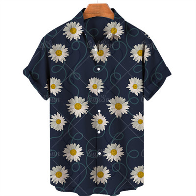 Ανδρικό πουκάμισο χαβανέζικης κοινωνικής καλοκαιρινής στάμπας Κομψό κοντό μανίκι Harajuku Gothic υπερμεγέθη πολυτελή ρούχα γυμναστικής με κουμπιά Vintage