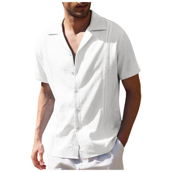 Мъжка риза Guayabera с традиционна кубинска лагерна яка и бродирани мъжки ризи с къс ръкав Мека дишаща едноцветна плажна риза