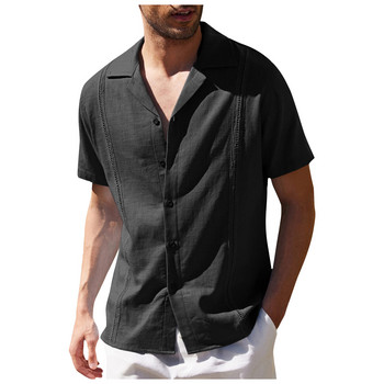 Мъжка риза Guayabera с традиционна кубинска лагерна яка и бродирани мъжки ризи с къс ръкав Мека дишаща едноцветна плажна риза