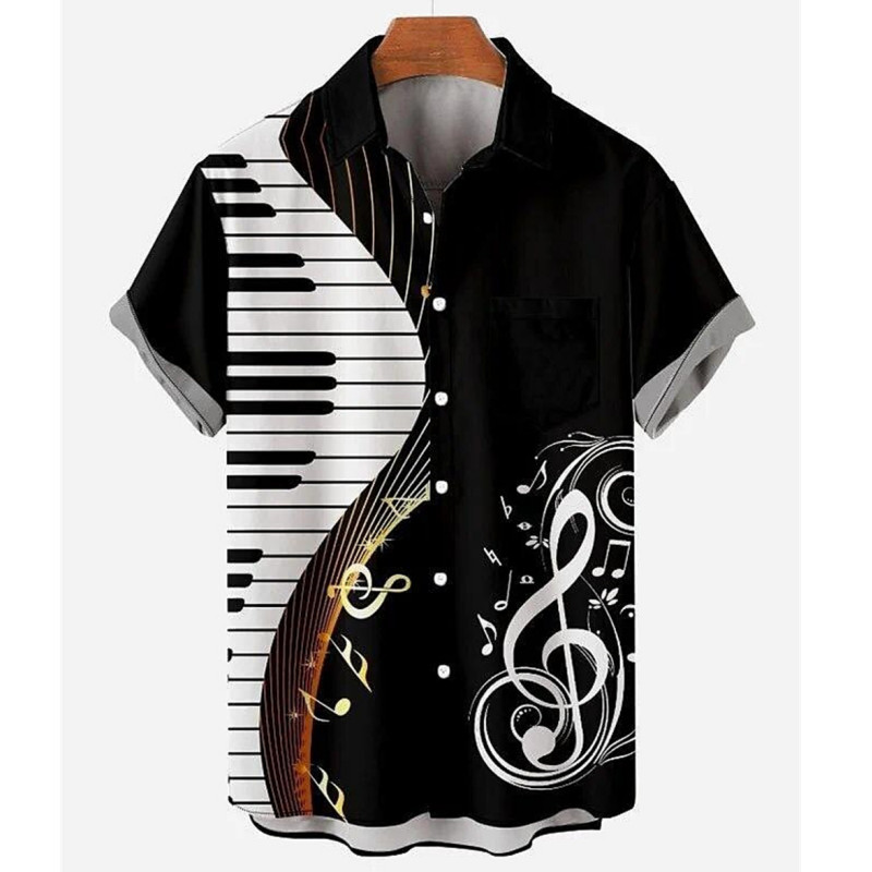 Modes krekls vīriešiem, mūzikas svītra, 3D apdruka, brīvs, liela izmēra krekls, ikdienas ikdienas vīriešu apģērbs, havajiešu pludmales sporta krekls, ballītes T-krekli