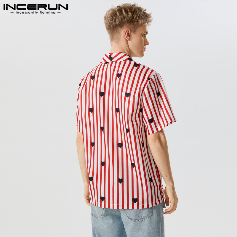 INCERUN Muška košulja Ljetna muška košulja s prugastim printom na revere, kratkih rukava, široka muška odjeća s jednim gumbom, ulična odjeća 2023. Ležerne naramenice S-5XL