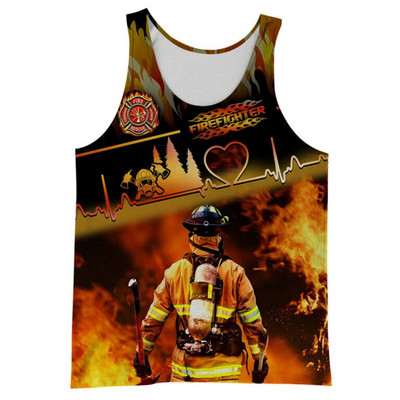 CLOOCL Vestă pentru bărbați Insigna pompierului 3D, cu imprimeu integral, maiuri pentru bărbați, Streetwear Harajuku, fără mâneci, ocazional, maiuri cool de vară