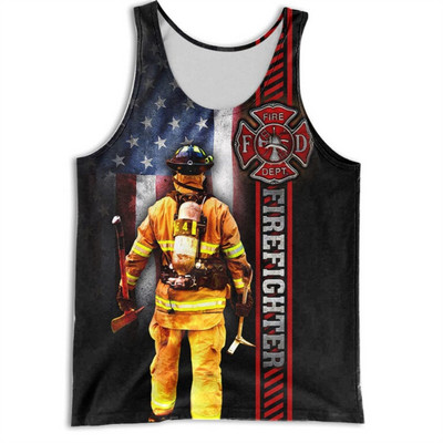 CLOOCL Vīriešu veste Ugunsdzēsēja emblēma 3D visur ar apdrukātu vīriešu topi Ielu apģērbi Harajuku vasaras vēsas sporta topi bez piedurknēm