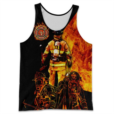 CLOOCL Vīriešu veste Ugunsdzēsēja emblēma 3D visur ar apdrukātu vīriešu topi Ielu apģērbi Harajuku vasaras vēsas sporta topi bez piedurknēm