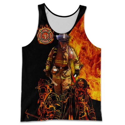 CLOOCL Vīriešu veste Ugunsdzēsēja emblēma 3D visur ar apdrukātu vīriešu topi Ielu apģērbi Harajuku vasaras vēsas sporta topi bez piedurknēm