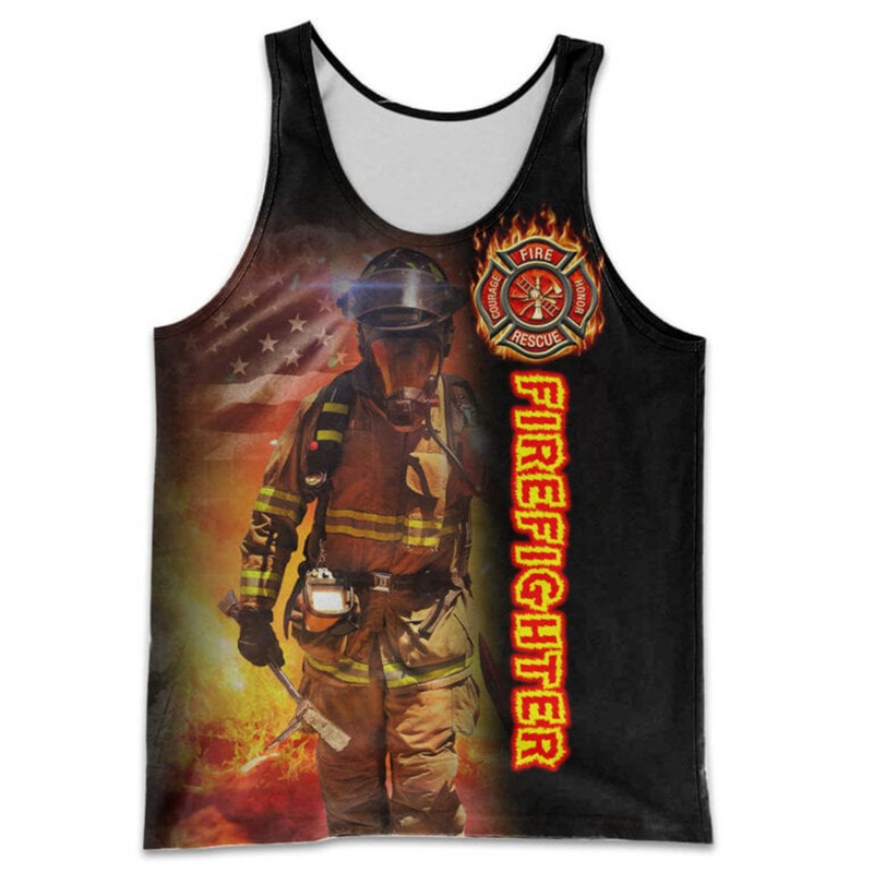 CLOOCL Vīriešu veste Ugunsdzēsēja emblēma 3D visur ar apdrukātu vīriešu topi Ielu apģērbi Harajuku vasaras vēsas sporta topi bez piedurknēm