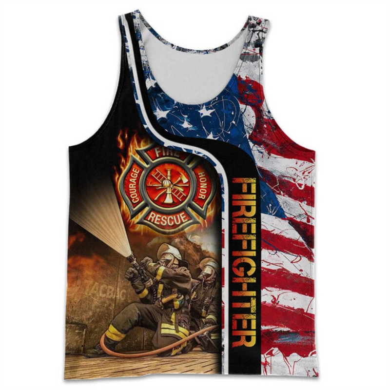 CLOOCL Vīriešu veste Ugunsdzēsēja emblēma 3D visur ar apdrukātu vīriešu topi Ielu apģērbi Harajuku vasaras vēsas sporta topi bez piedurknēm