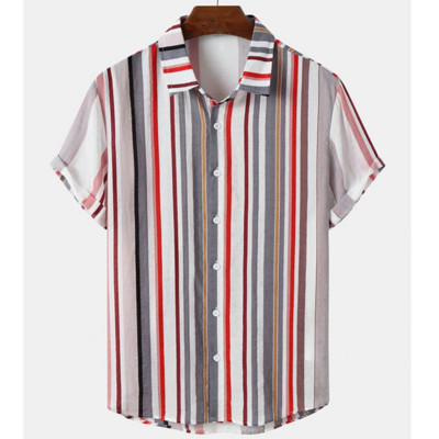 2023 Απλή ανδρική μόδα ριγέ πουκάμισο γιορτινό στυλ Κοντό μανίκι Ανδρικά ρούχα casual μπλουζάκι δρόμου Χαλαρό μπλουζάκι μεγάλου μεγέθους