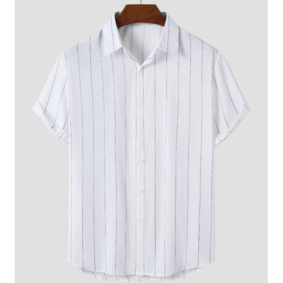 2023 Απλή ανδρική μόδα ριγέ πουκάμισο γιορτινό στυλ Κοντό μανίκι Ανδρικά ρούχα casual μπλουζάκι δρόμου Χαλαρό μπλουζάκι μεγάλου μεγέθους
