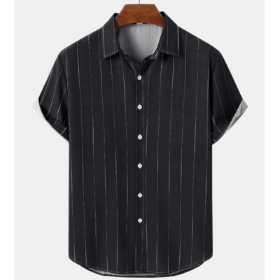 2023 Απλή ανδρική μόδα ριγέ πουκάμισο γιορτινό στυλ Κοντό μανίκι Ανδρικά ρούχα casual μπλουζάκι δρόμου Χαλαρό μπλουζάκι μεγάλου μεγέθους