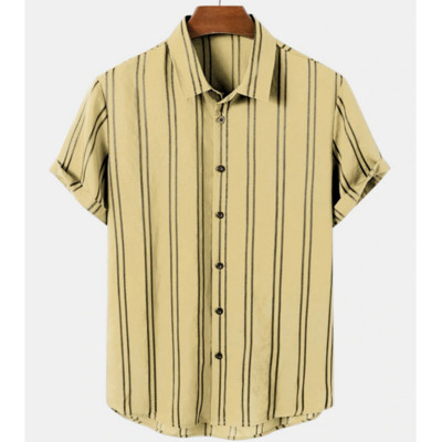 2023 Απλή ανδρική μόδα ριγέ πουκάμισο γιορτινό στυλ Κοντό μανίκι Ανδρικά ρούχα casual μπλουζάκι δρόμου Χαλαρό μπλουζάκι μεγάλου μεγέθους
