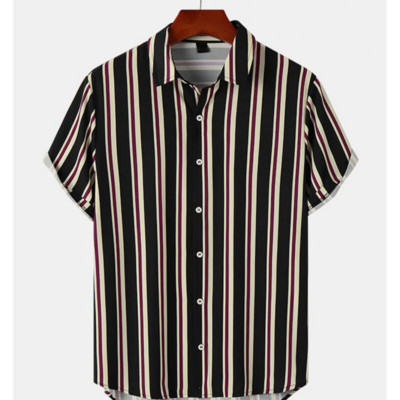 2023 Απλή ανδρική μόδα ριγέ πουκάμισο γιορτινό στυλ Κοντό μανίκι Ανδρικά ρούχα casual μπλουζάκι δρόμου Χαλαρό μπλουζάκι μεγάλου μεγέθους