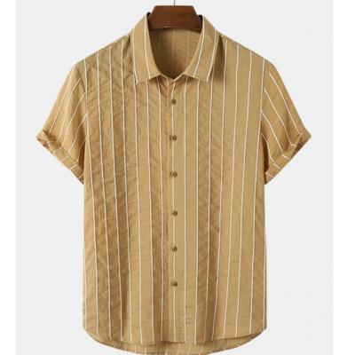 2023 Απλή ανδρική μόδα ριγέ πουκάμισο γιορτινό στυλ Κοντό μανίκι Ανδρικά ρούχα casual μπλουζάκι δρόμου Χαλαρό μπλουζάκι μεγάλου μεγέθους