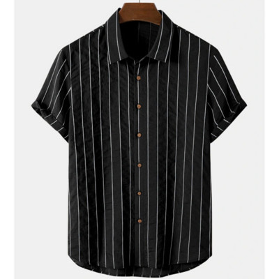 2023 Απλή ανδρική μόδα ριγέ πουκάμισο γιορτινό στυλ Κοντό μανίκι Ανδρικά ρούχα casual μπλουζάκι δρόμου Χαλαρό μπλουζάκι μεγάλου μεγέθους