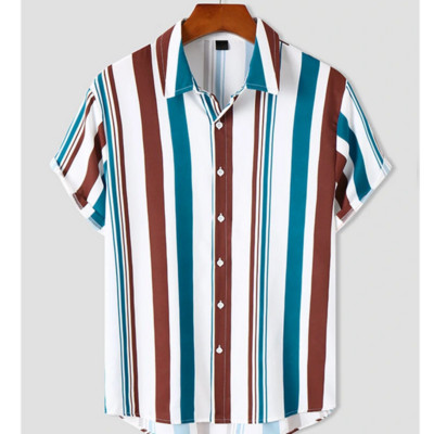2023 Απλή ανδρική μόδα ριγέ πουκάμισο γιορτινό στυλ Κοντό μανίκι Ανδρικά ρούχα casual μπλουζάκι δρόμου Χαλαρό μπλουζάκι μεγάλου μεγέθους