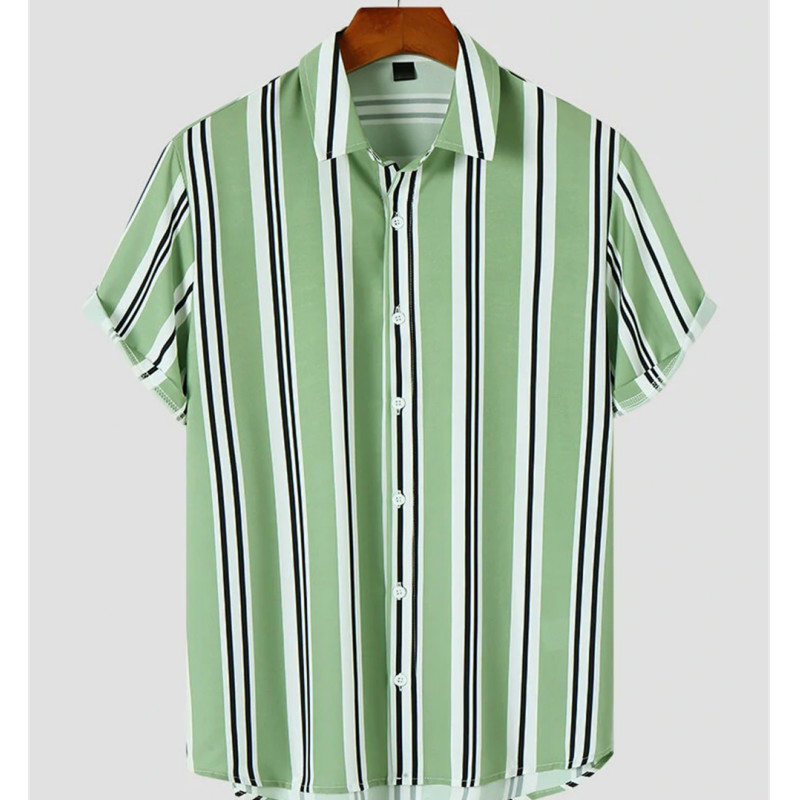 2023 Απλή ανδρική μόδα ριγέ πουκάμισο γιορτινό στυλ Κοντό μανίκι Ανδρικά ρούχα casual μπλουζάκι δρόμου Χαλαρό μπλουζάκι μεγάλου μεγέθους