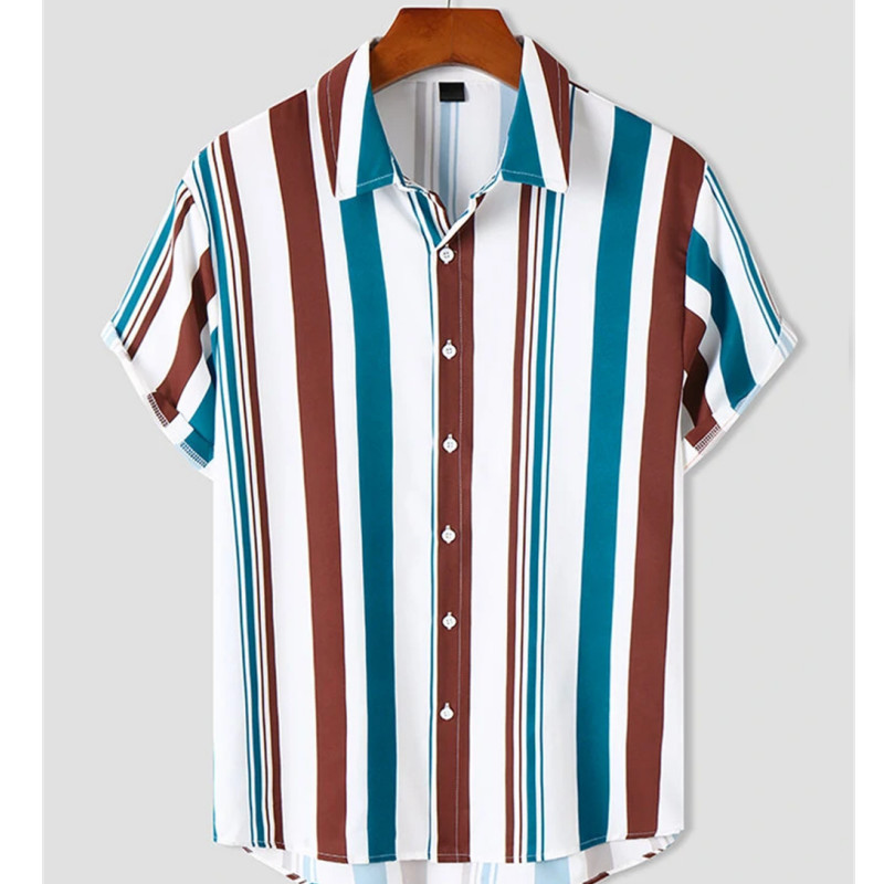 2023 Απλή ανδρική μόδα ριγέ πουκάμισο γιορτινό στυλ Κοντό μανίκι Ανδρικά ρούχα casual μπλουζάκι δρόμου Χαλαρό μπλουζάκι μεγάλου μεγέθους