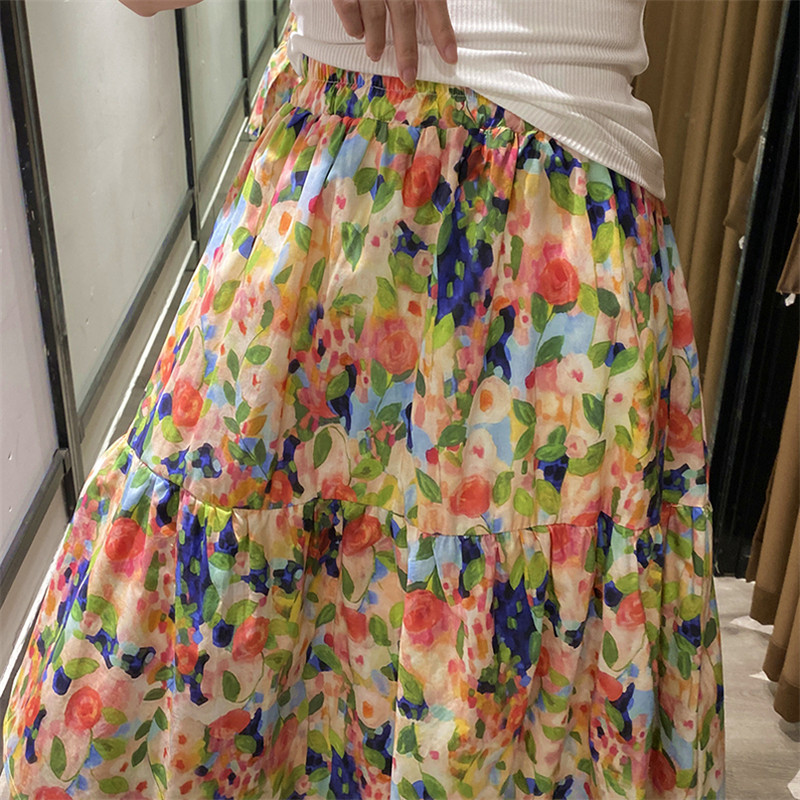 2023. gada vasara, jauna mode, ikdienas sieviešu gari svārki, asimetriskas volāni, drukas sieviešu brīvi svārki, liela izmēra 5XL 6XL 7XL