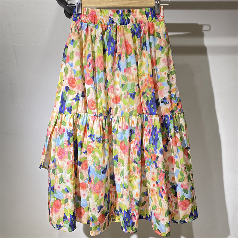 2023. gada vasara, jauna mode, ikdienas sieviešu gari svārki, asimetriskas volāni, drukas sieviešu brīvi svārki, liela izmēra 5XL 6XL 7XL