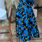 Korėjietiško stiliaus ilgi sijonai moterims su aukštu juosmeniu 2023 m. mados vasaros spausdinimas A linijos medvilninis sijonas Vintažiniai elegantiški moteriški sijonai