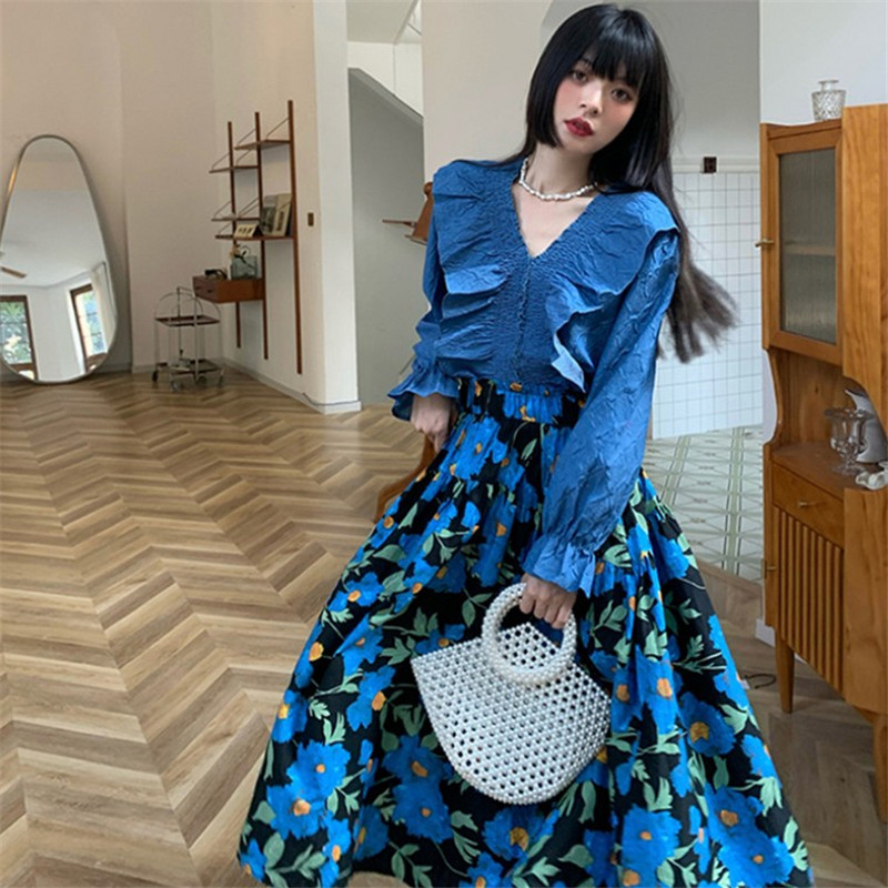 Korėjietiško stiliaus ilgi sijonai moterims su aukštu juosmeniu 2023 m. mados vasaros spausdinimas A linijos medvilninis sijonas Vintažiniai elegantiški moteriški sijonai