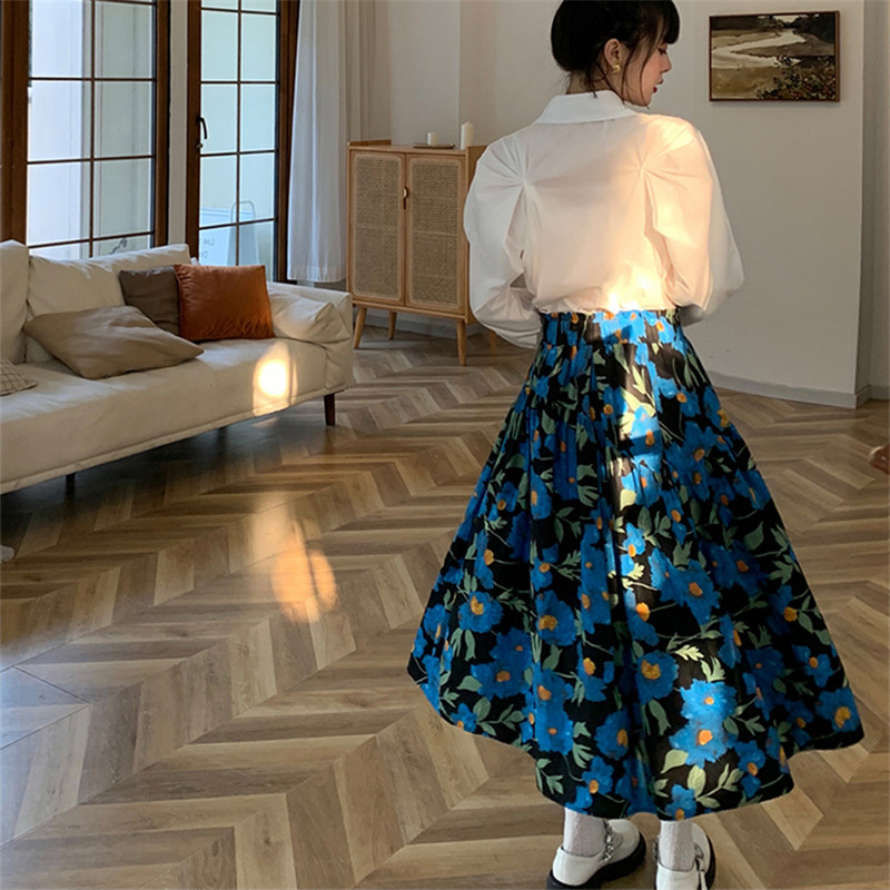 Korėjietiško stiliaus ilgi sijonai moterims su aukštu juosmeniu 2023 m. mados vasaros spausdinimas A linijos medvilninis sijonas Vintažiniai elegantiški moteriški sijonai