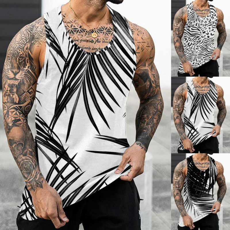 Nucă de cocos pentru bărbați, plajă, cu imprimeu, vestă, ocazional, de vară, cu decolteu, cu imprimeu, fără mâneci, maiuri de gimnastică, culturism, bărbați, rezervor, gimnastică, 2023