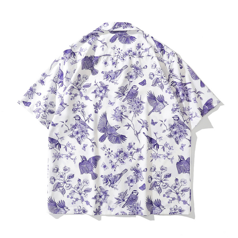 Tumša ikona Kubas apkakle Vintage vīriešu krekls Vasaras plāns materiāls Havaju krekls vīriešu augšdaļa