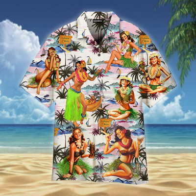 Kuum allahindlus Kuuba särk Hawaii Lady Print Suvepuhkus Lahe lühikeste varrukatega Aloha Oversized meestele ja naistele