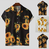 Μόδα 2022 Ανδρικά κοντομάνικα πουκάμισα χαβανέζικης μπλούζας με λουλουδάτο εμπριμέ μπλούζα σε Plus μέγεθος καλοκαιρινά καθημερινά πουκάμισα για άντρες στην παραλία